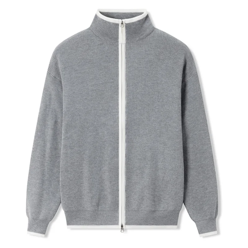 2023 Spring and Autumn New Sweater Men's Fashion Loose Standing Neck Fashion Knitwear Men's Light Business Long Sleeve Top K0014