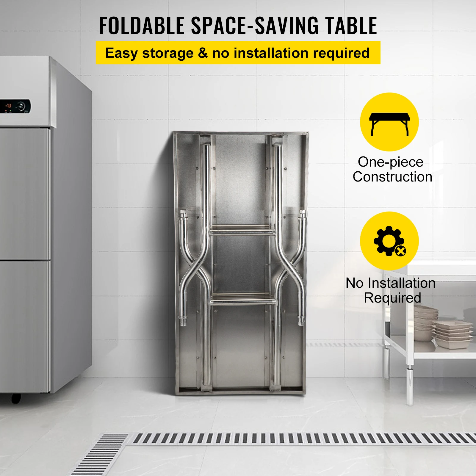 SucceBuy Folding Commercial Prep Table Commercial Worktable Workstation with Undershelf Folding Table for Home Kitchen