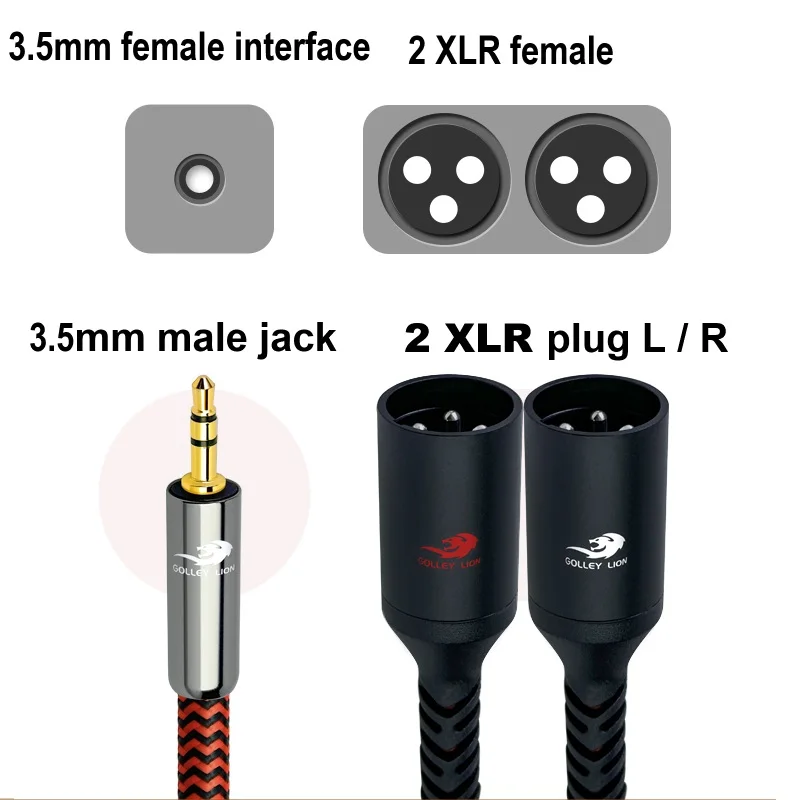 Premium 3.5mm to Dual XLR Male Audio Cable - Shielded Y Splitter Adapter