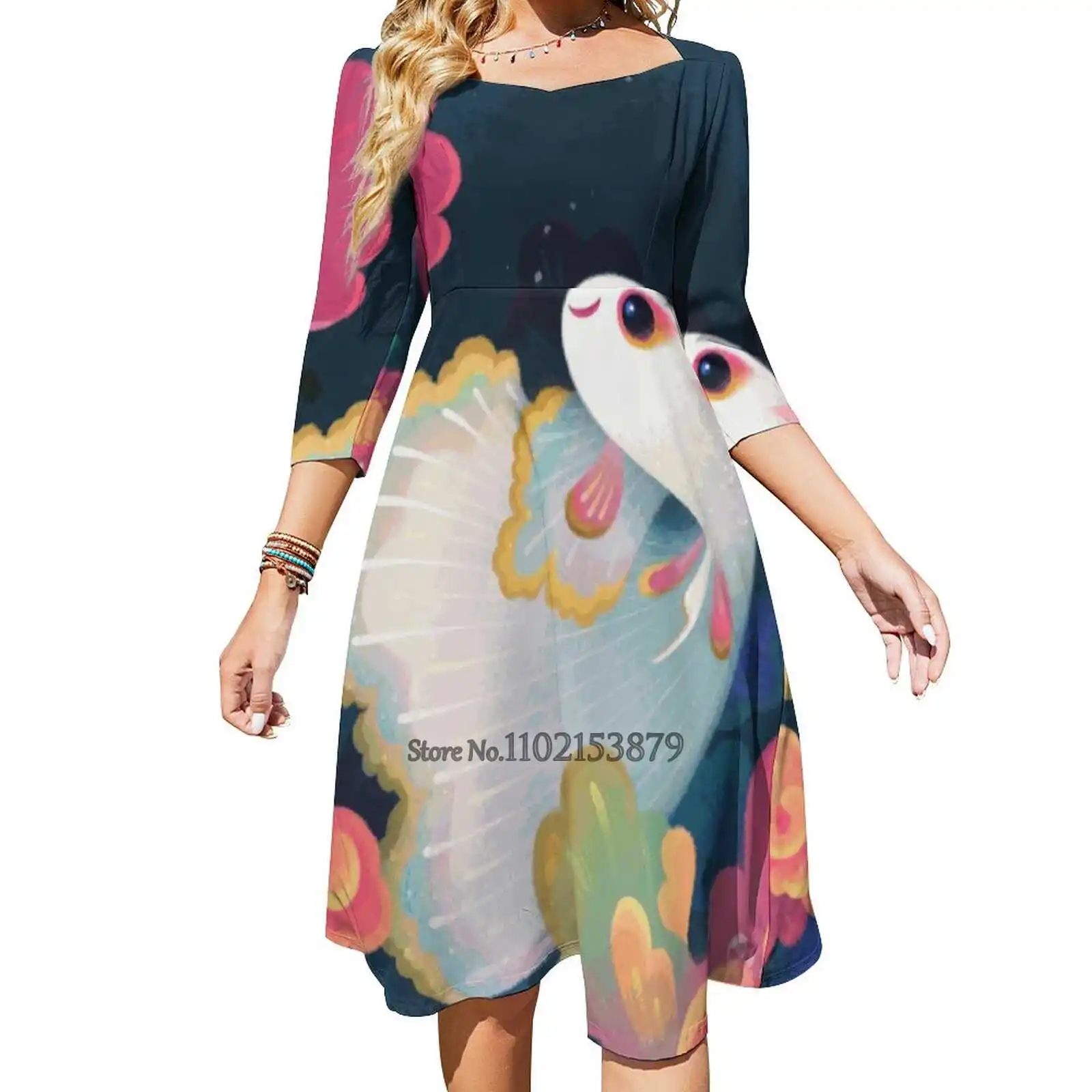 

Женское платье с открытой спиной, цветочным принтом и квадратным вырезом