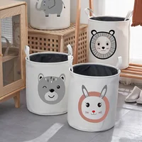 Round Waterproof Canvas Storage Basket: Cartoon Nursery Hamper for Kids' Room