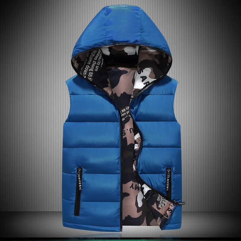 ZOZOWANG 2023 New Men's Vest Jacket Winter Warm Thicken Hooded Down Vest Both Two Sides Wear Puffer Vest Sleeveless Zipper Coat