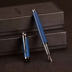 Elegant Black Forest Titanium Fine Nib Fountain Pen with Tree Texture for Smooth Writing (Blue)