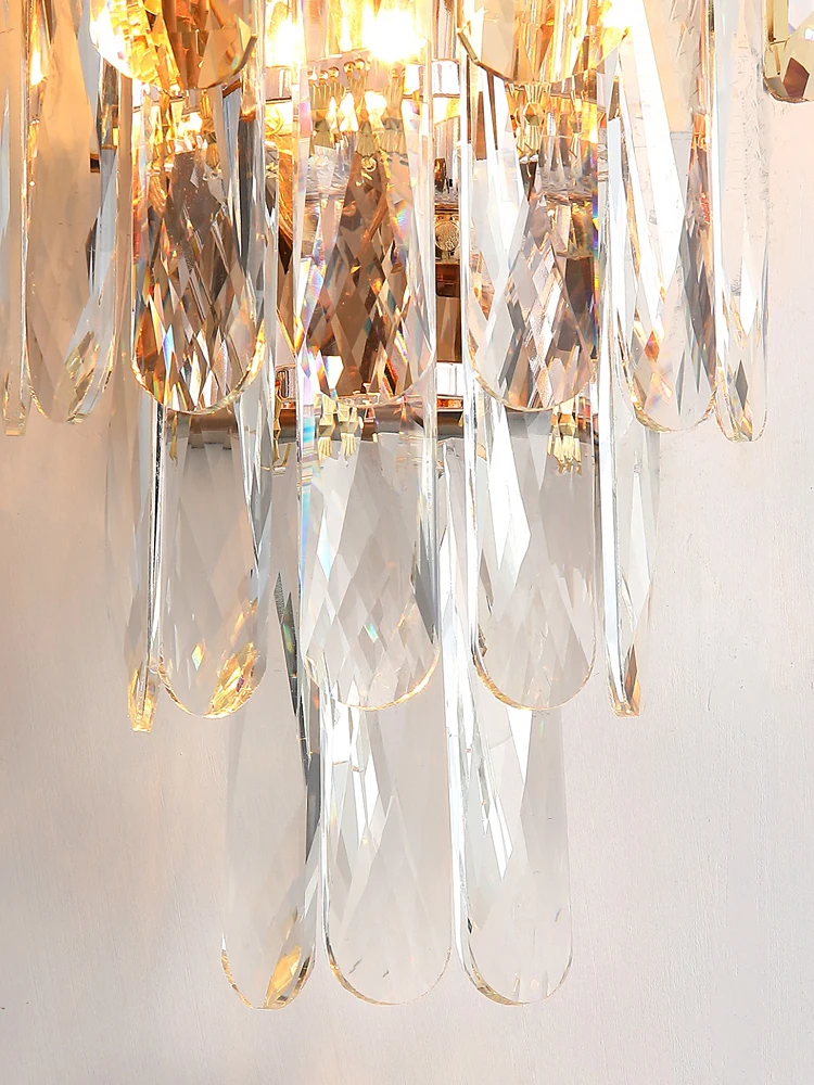High Quality Amber E14 Villa Outdoor Decor Golden Wall Lamp Bedroom Bedside Luxury Design Crystal Lighting Lamp