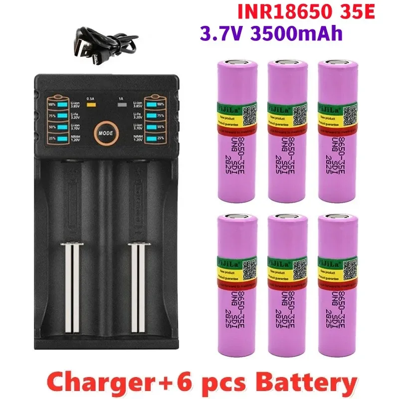 

100% new Original INR18650 35E 3.7V 3500mAh 20A discharge INR18650 35E 18650 Li-ion battery 3.7v rechargable Battery + Charger