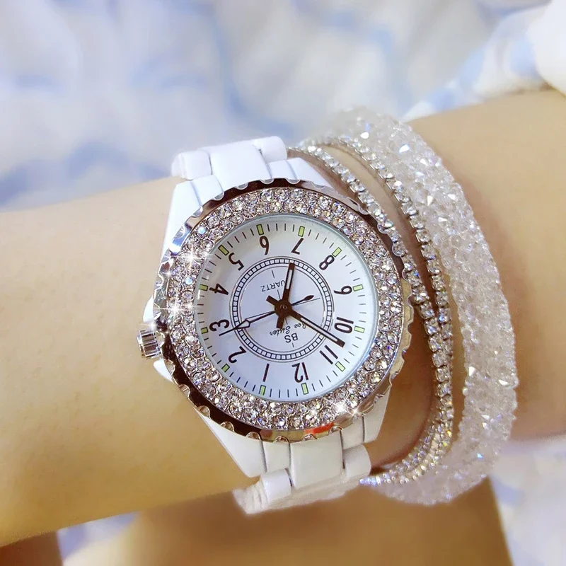 Relojes con diamantes de imitación para mujer, pulsera de cerámica negra con correa, 2022, 2022