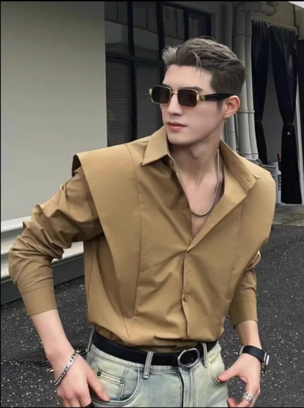 2023 Fashion men's simple wind fake two sun protection casual shirt gentleman's basic shirt