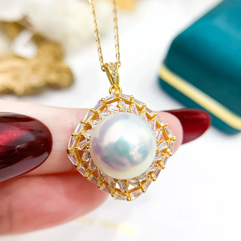 

DIY Pearl Accessories S925 Sterling Silver Pendant Empty Set Gold Silver Necklace Pendant with 11-13mm Beads