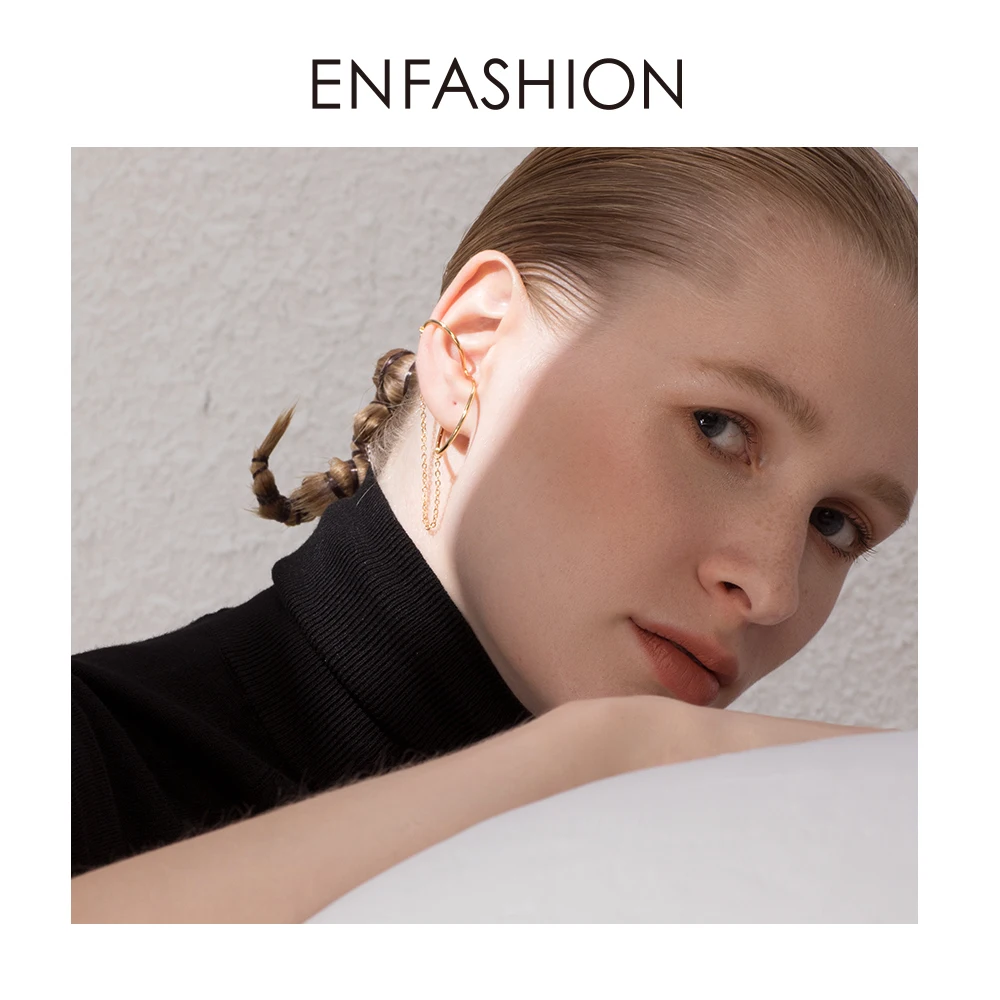 ENFASHION Curve Line Ear Cuff Clip On Earrings For Women Gold Color Big Earcuff Earings Without Piercing Jewelry Kolczyki E1124