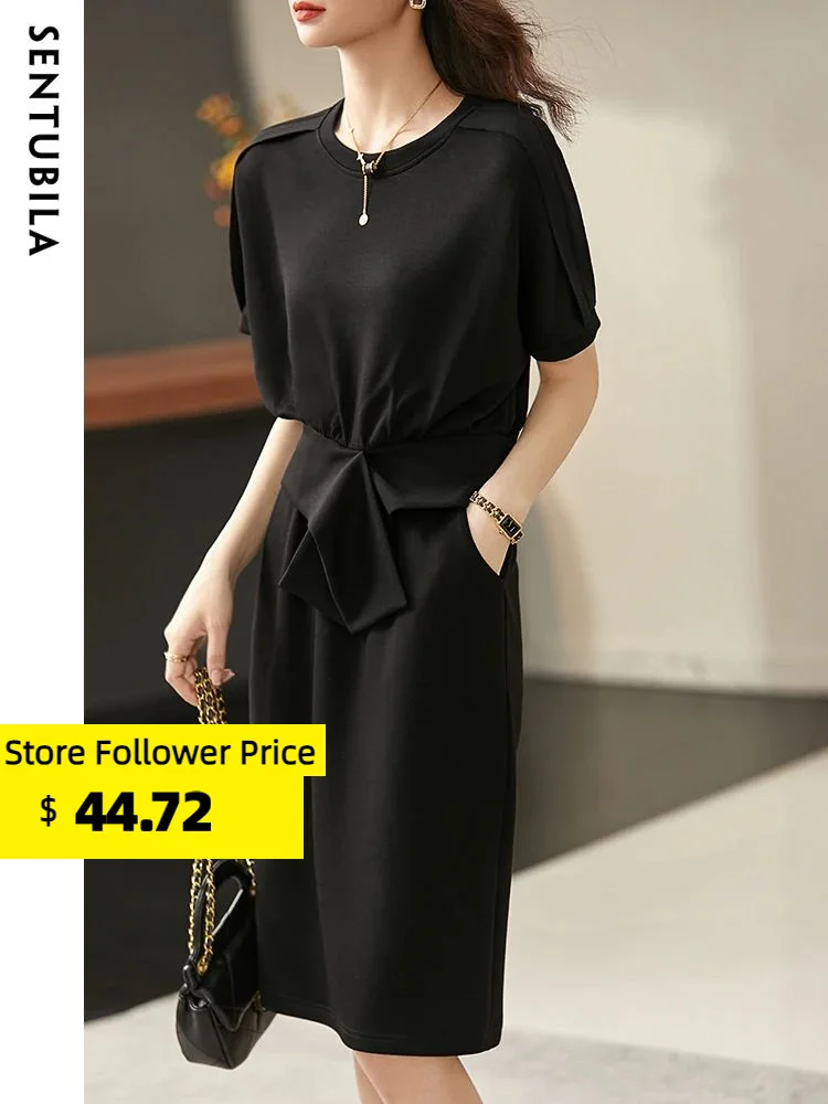 

Sentubila Casual Fashion Women Skirt Sets 2023 Criss-Cross O Neck Raglan Sleeves T-Shirts Straight Summer Elegant Midi Skirts