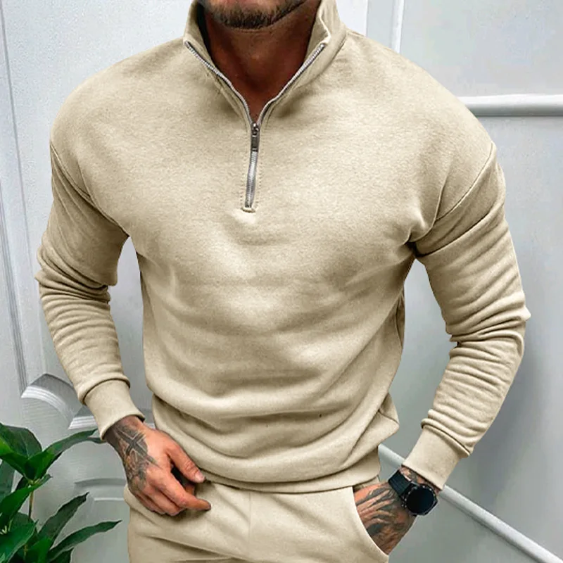 Autumn Thick Warm Knitted Sweaters Comfy Clothing Half Zip Fleece Winter Coat Solid Long Sleeve Turtleneck Shirts Pullover Men 5