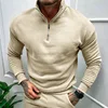 Autumn Thick Warm Knitted Sweaters Comfy Clothing Half Zip Fleece Winter Coat Solid Long Sleeve Turtleneck Shirts Pullover Men 5