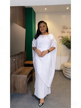 EGRM New Miyaki Pleated Pants Set Three-dimensional Flower Batwing Sleeve Long Dress And Wide Leg Pants Two Pieces Sets 9R6175 1