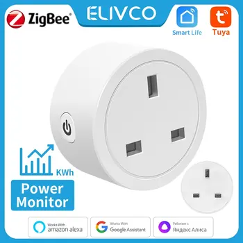 Zigbee Tuya Smart Plug 16A UK Power Socket Outlet With Energy Monitor Timer Countdown Smart Life Support Alexa Google Home