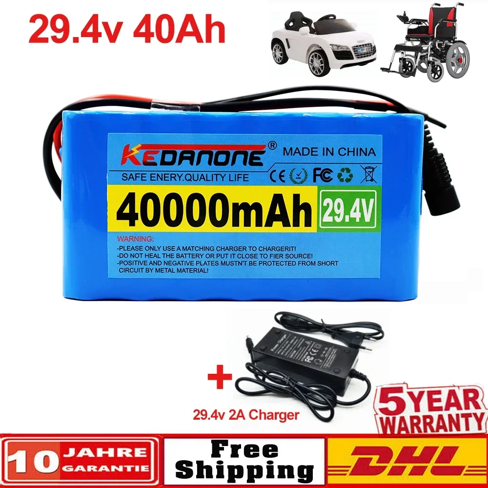 

Large-Capacity Battery Pack 7S3P 24V 40AH 29.6V E-Bike Scooter Wheelchair Four-Wheeler 18650 Lithium Battery Pack BMS+ Charger