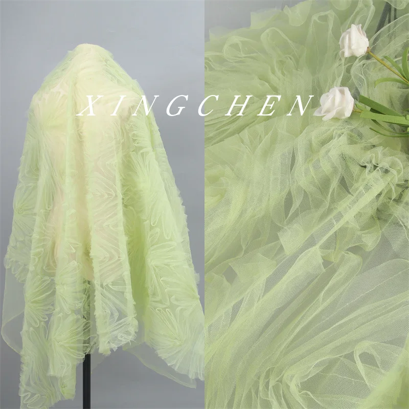 

2 ярда, ширина 125 см, искусственная зеленая сетчатая ткань, трехмерные цветы, «сделай сам», кружевные аксессуары, свадебное платье, кружевная детская одежда