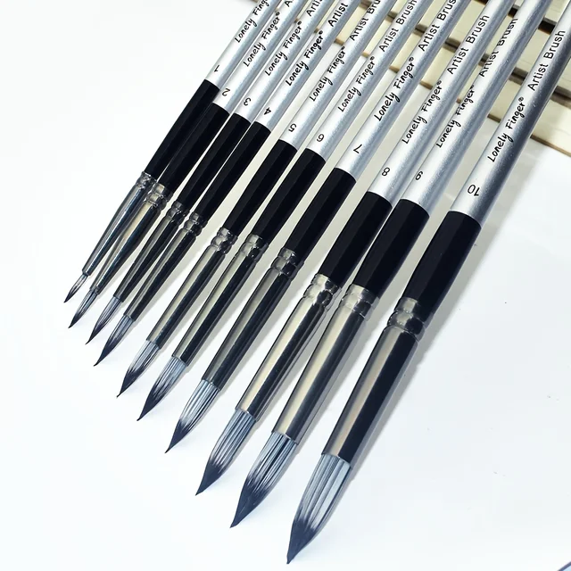 Set di pennelli rotondi professionali da 10 pezzi con manici in legno - Setole in nylon resistenti per acrilico, acquerello, guazzo 4