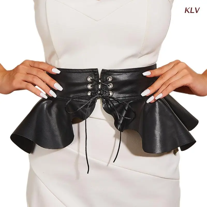 

Wide Peplum Belt Black Dress Decorative Belt Women Dress Corset Belt Leather Ruffle Skirt Waistband Cummerbunds