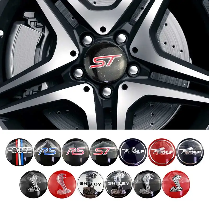 4PCS 56mm Car Wheel Center Sticker Hub Decal Embleml for Ford Foose RS ST Wolf Shelby Everest Kuga Explorer Fiesta Mustang Focus