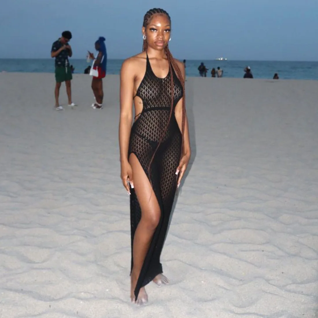 Vestidos de punto con abertura lateral para mujer, vestidos de fiesta de verano para playa y vacaciones, vestido ajustado con espalda descubierta, vestido largo de punto con abertura lateral