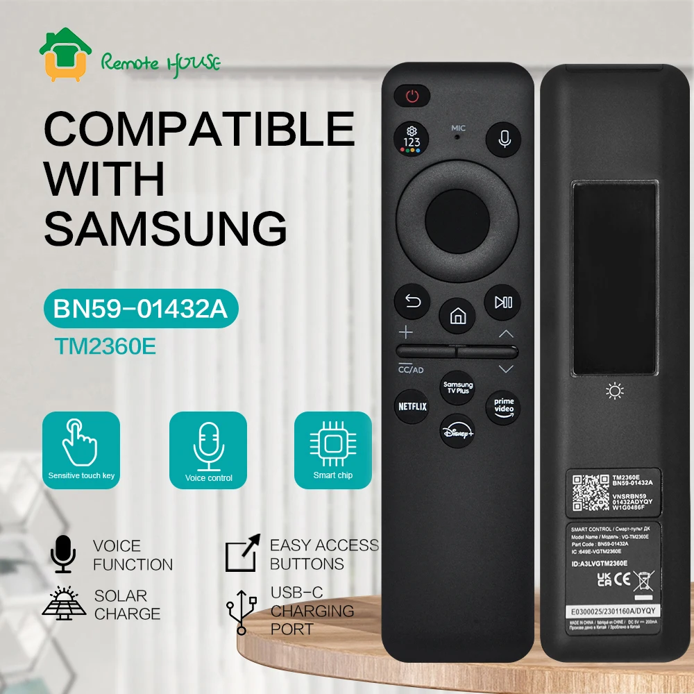 Bn59-01432A Telecomando Solare Sostitutivo Per Samsung Smart Tv Compatibile Con La Serie Neo Qled 8K 4K