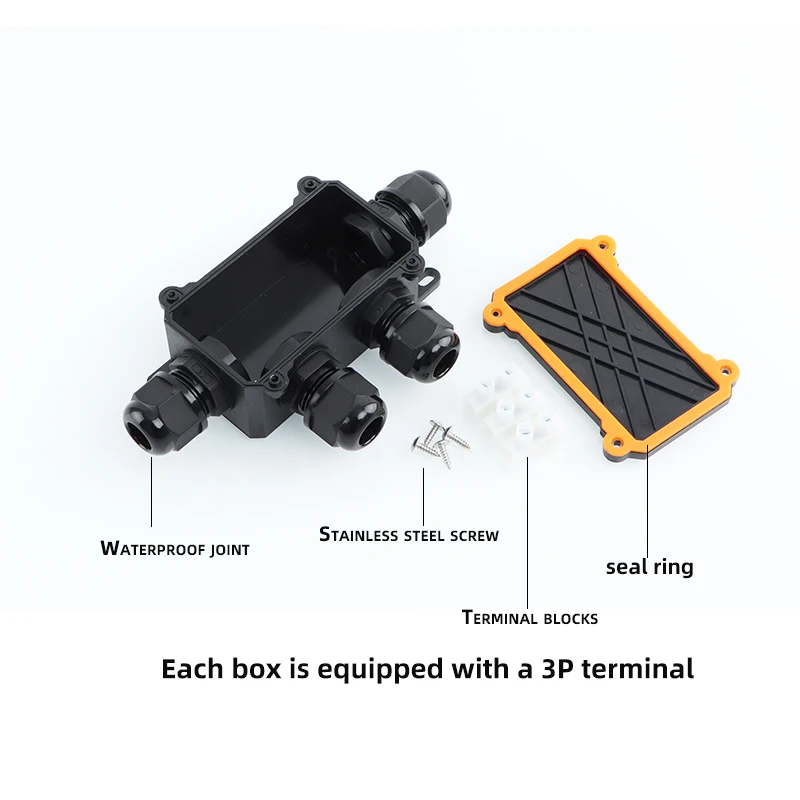 Electrical Junction Box Plastic Waterproof Black PC flame-retardant Electrical Instrument Outdoor Rainproof IP68/2/3/6holes