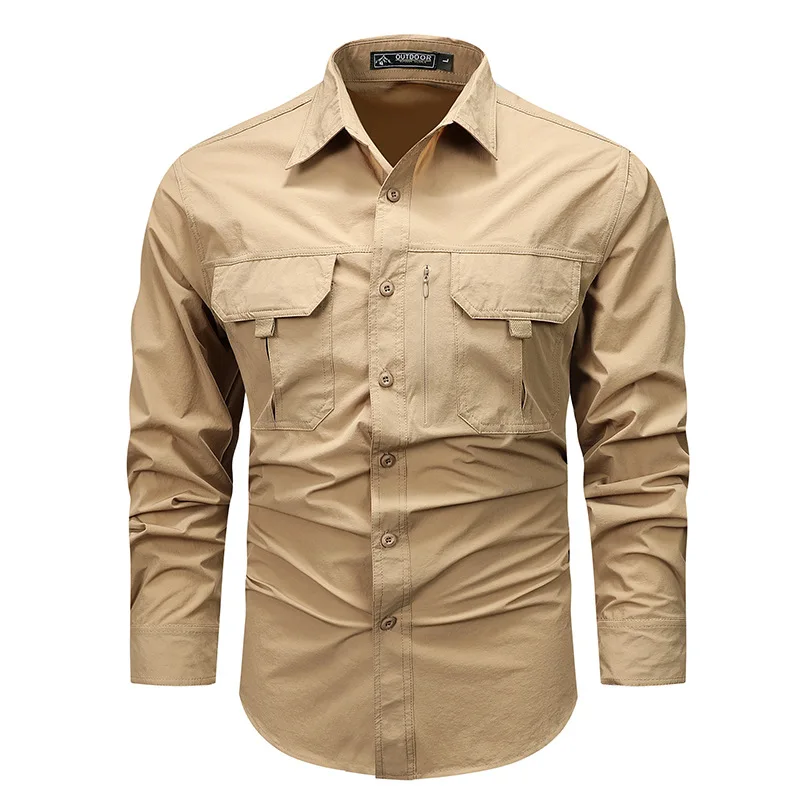 Spring Autumn Men's Shirts Tactical Work Long Sleeve Shirt Tops Outdoor Casual Multi-pocket Camp Hike Cargo Long-sleeved Shirts