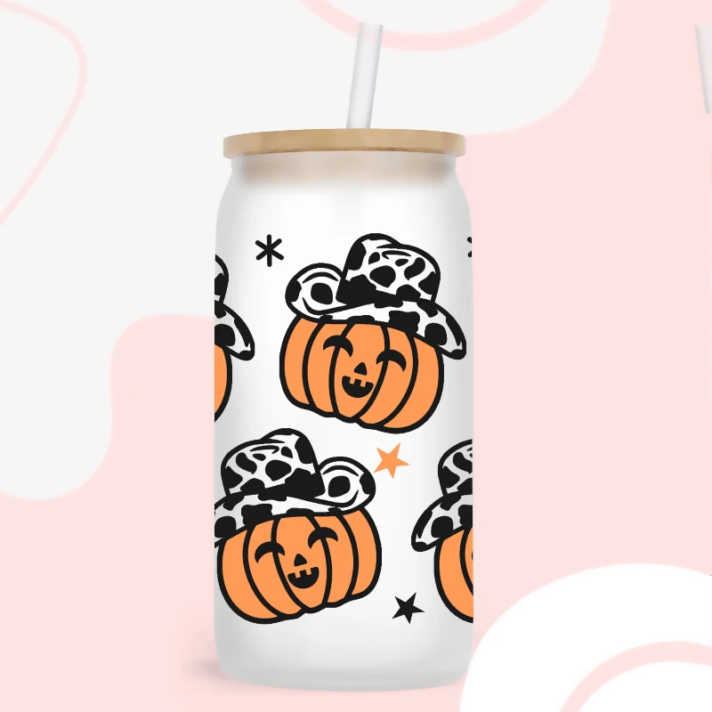 UV DTF Transfer Sticker Halloween Pumpkin For The 16oz Libbey Glasses Wraps Bottles Cup Can DIY Waterproof Decals D1255