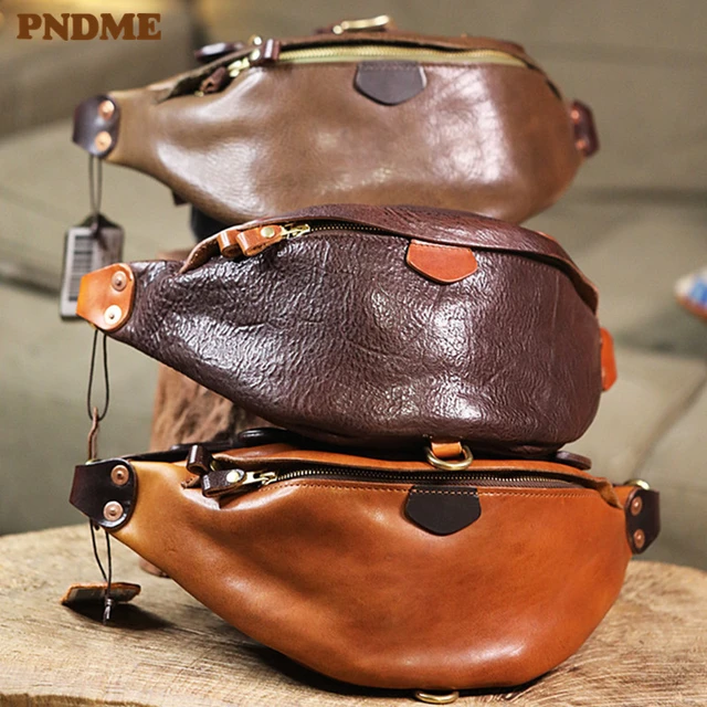 PNDME vintage natural crazy horse cowhide men's small chest bag outdoor  daily casual genuine leather motorcycle messenger bag - AliExpress