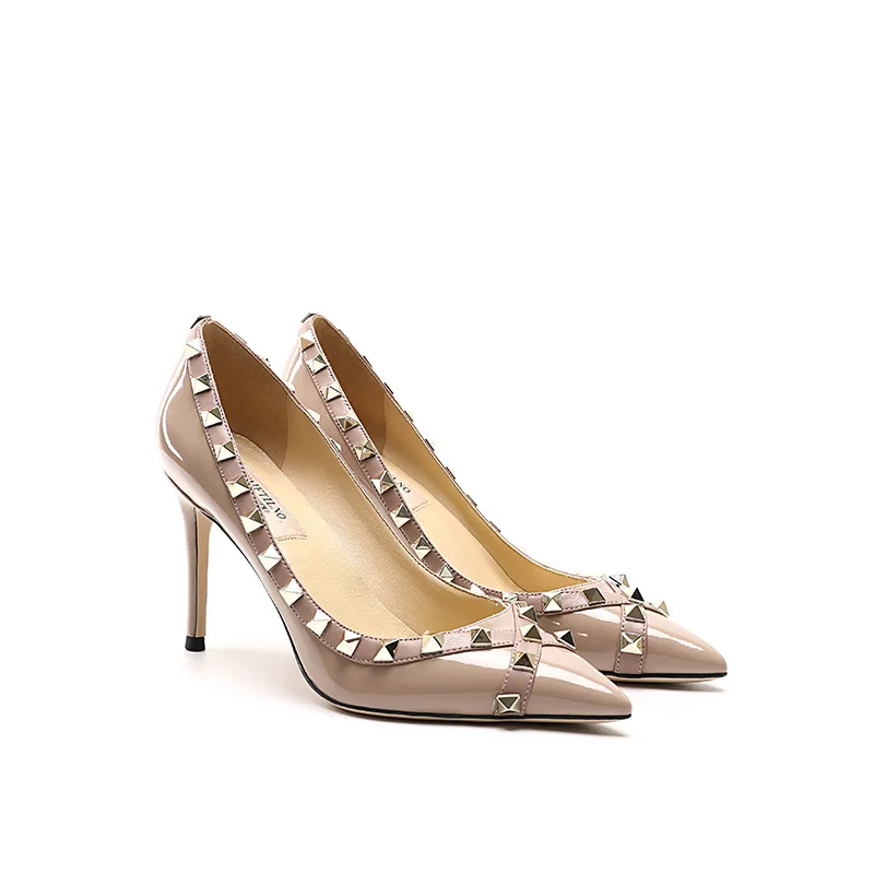 2025Fashion Rivets High Thin Heels Color Block Pumps Women Stiletto-heel Dress Wedding Shoes Sexy Pointed Toe Ladies Party Shoes 5
