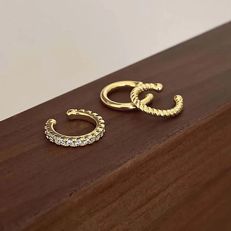 3Pcs/Set Fashion Gold Color Crystal Clip Earrings for