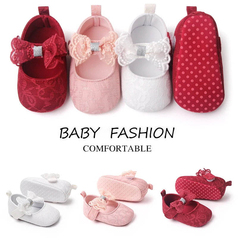 Baby Soft Cotton Shoes Beautiful Lace Bowknot Mary Jane 6 to 12 Month Baby Girl Prewalking Shoes High Quality Soft and Anti-slip 1