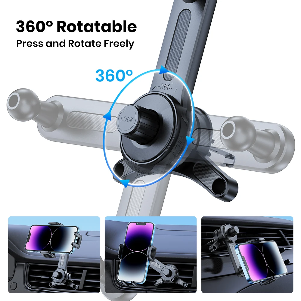 Extended Arm Car Vent Phone Mount Holder,3-Point Support Extendable Metal Hook S