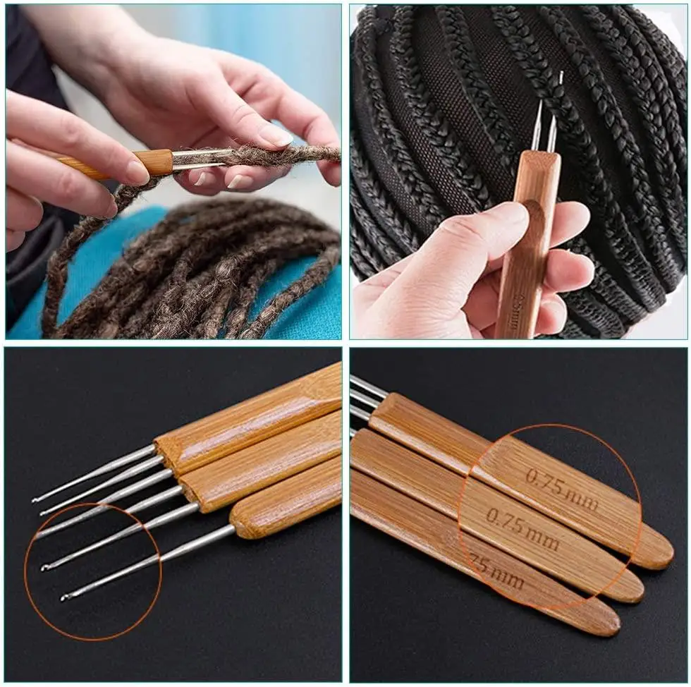 3Pcs/Set Crochet Hook Dreads Loc Crochet Needle Wooden 0.5Mm 0.75Mm Double  Crochet Needle For Dreadlocs Hair Plussign Supply - AliExpress