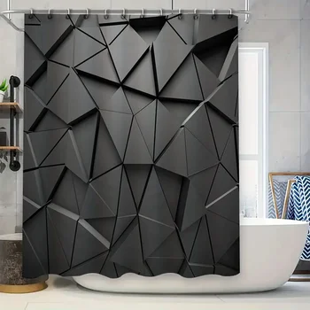 Tenda da doccia moderna geometrica nera: design a triangolo astratto per l'arredamento contemporaneo del bagno, impermeabile e facile da pulire 1