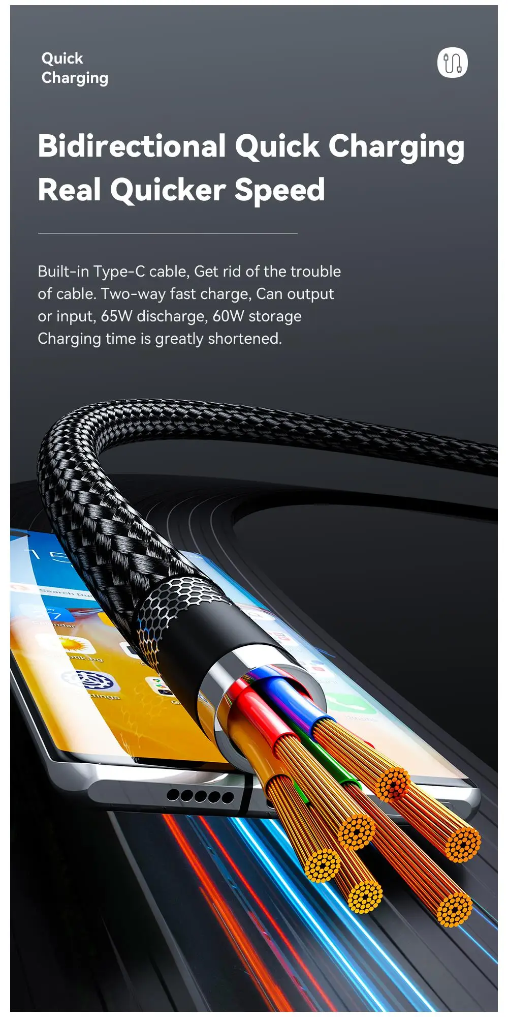 PD100W USB Type C to USB C Cable 5A Fast Charging Cable 90 ° LED Digital Display