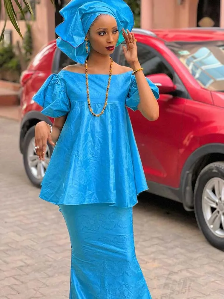 

Large Size Bazin Riche Long Dresses For Ankara Women Party Clothing Bazin Riche Dashiki Robe With Scarf Printed Bazin Clothing