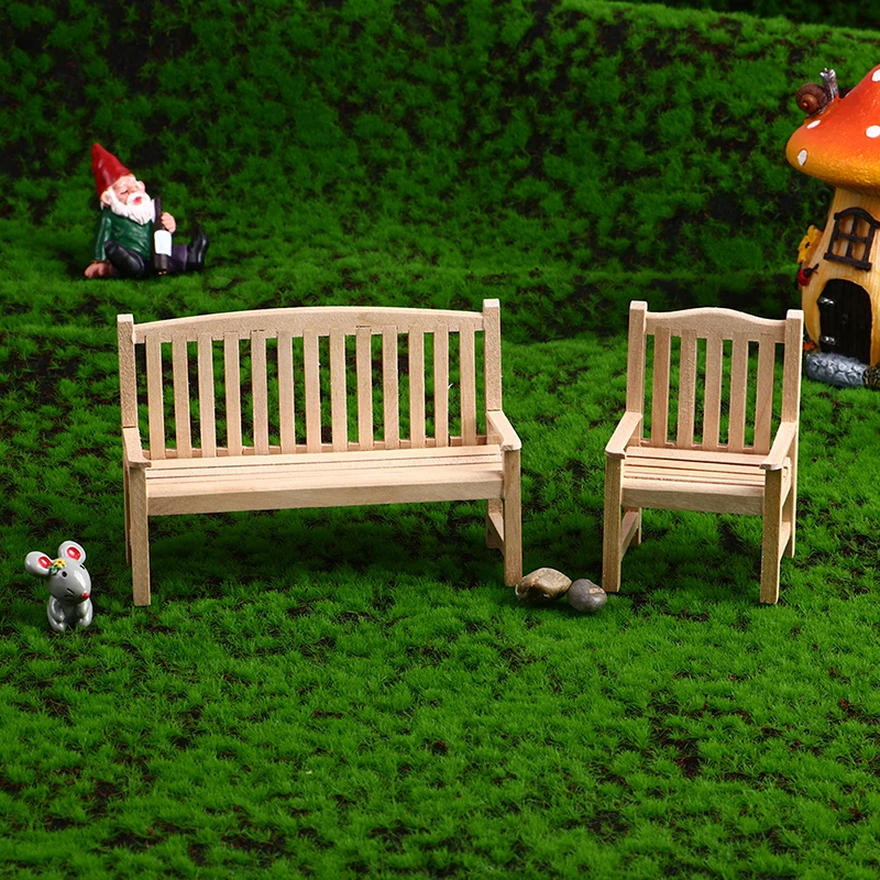 

1:12 Dollhouse Mini Wooden Chair Garden Park Double Chair Furniture Decor Toy