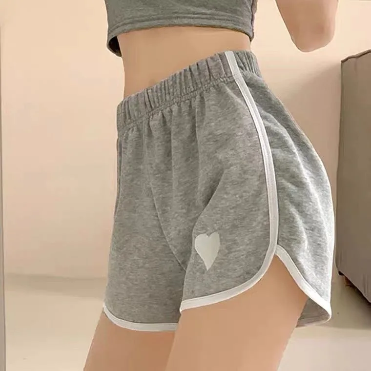 Heart Printing Shorts Women Summer Sports Shorts Casual Elastic Waist Hot Pants For Fitness Running Solid Pajama Pants Homewear