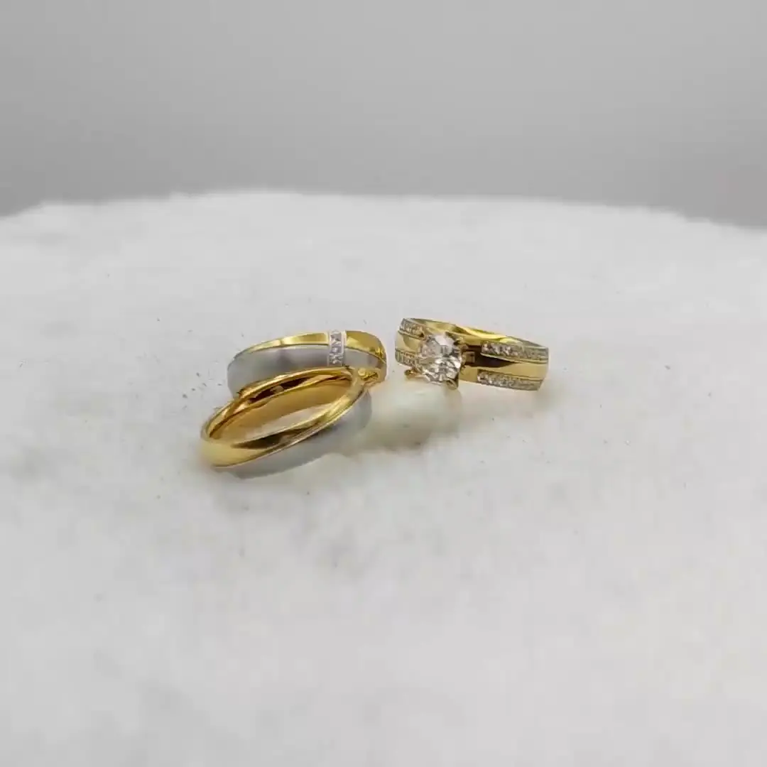 3pcs Wholesale Cz Diamond Jewelry Wedding Proposals Rings Women Titanium Ring 14k Gold Plated His And Hers Couple