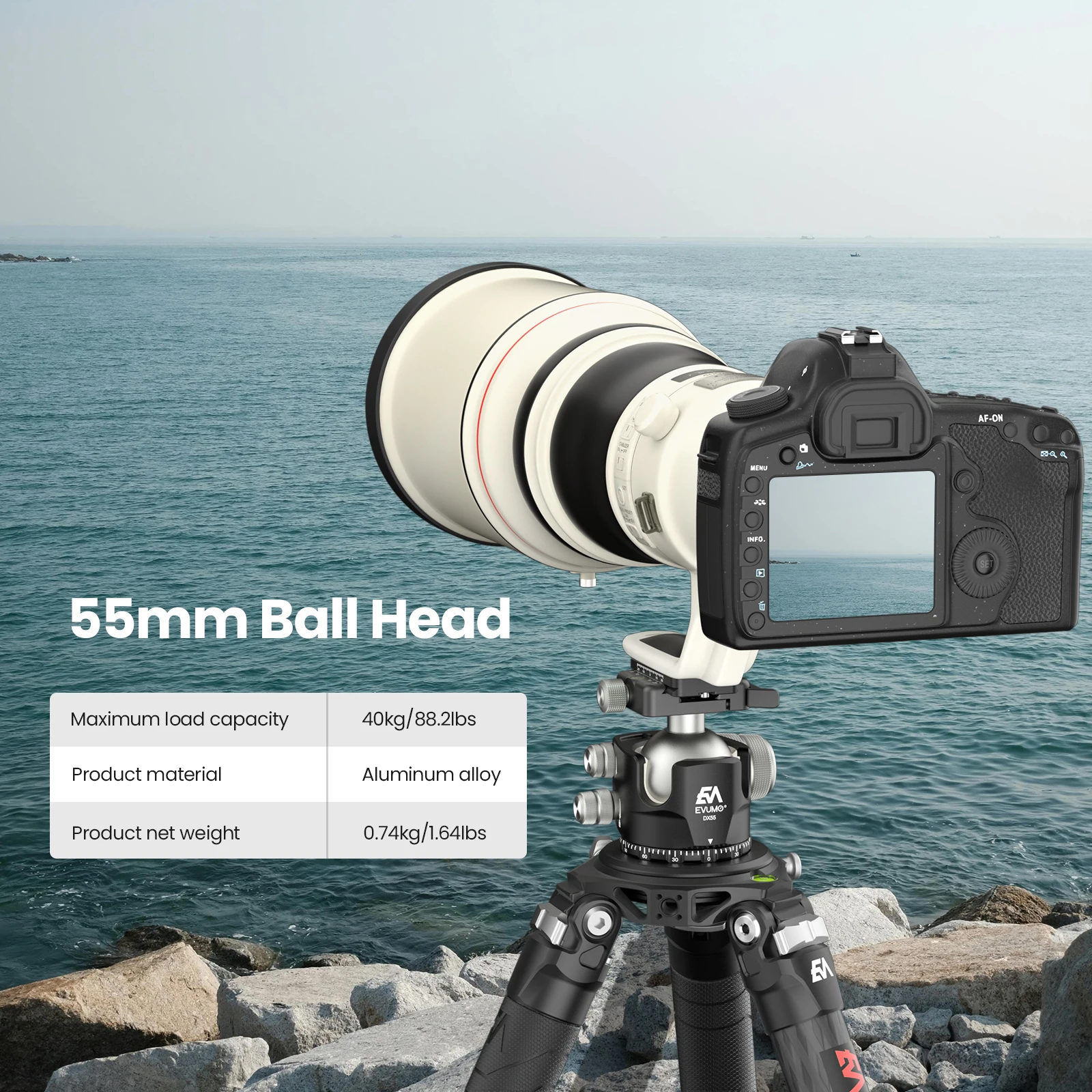 Tripod Ball Head Camera Panoramic Head EVUMO Ball Head 55mm for Tripod Camera Picatinny/Arca Swiss Tripod Head Mount Aluminum Alloy panoramic DX55-P Max Load 40kg