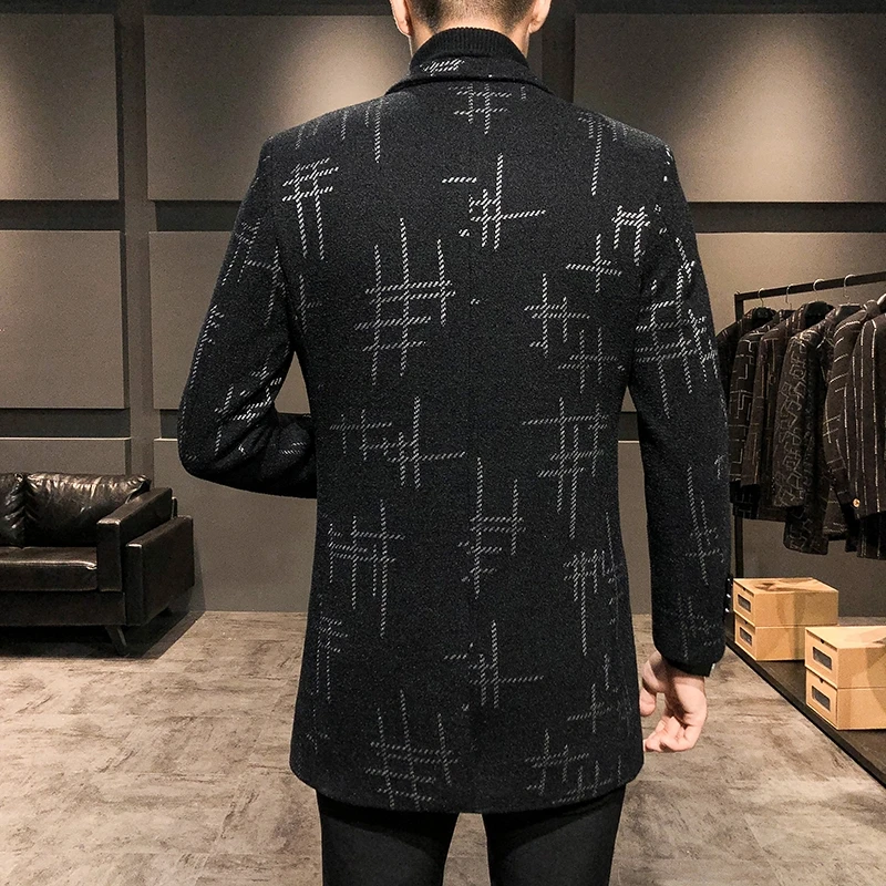 남성용 모직 코트, 캐주얼 슬림 바람막이 외투, 중간 길이 스트라이프 오버코트, 청소년 한국 스타일 재킷, 패션 용수철 가을