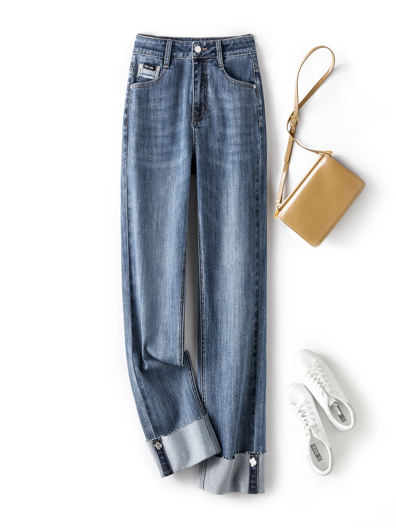 여성용 하이 웨이스트 청바지, 심플 캐주얼 스키니 청바지, 용수철 및 여름 청바..