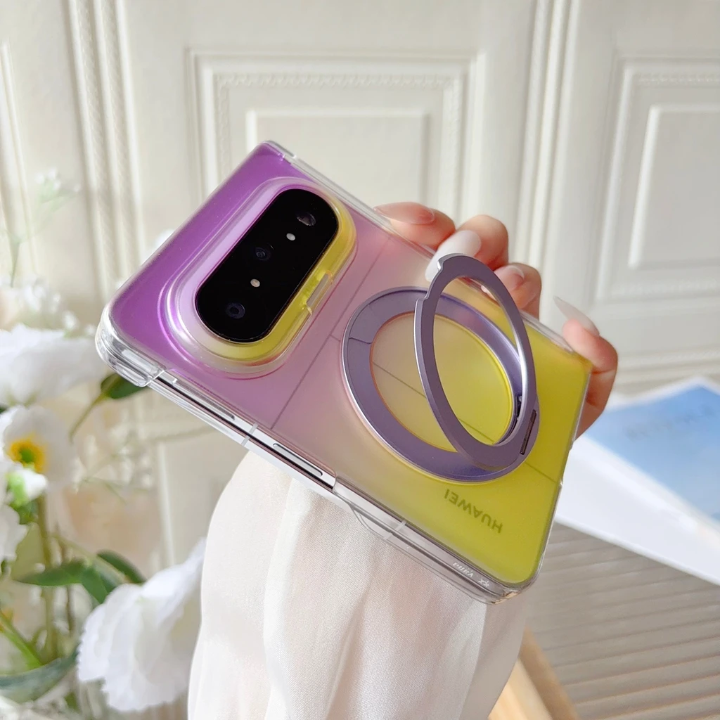 Fashion Simple Transparent Gradient Rotatable Stand Shockproof Protective Phone Case