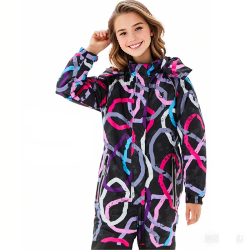 European single children's one-piece ski suit, boys and girls' one-piece ski suit, waterproof, windproof, warm outdoor adult