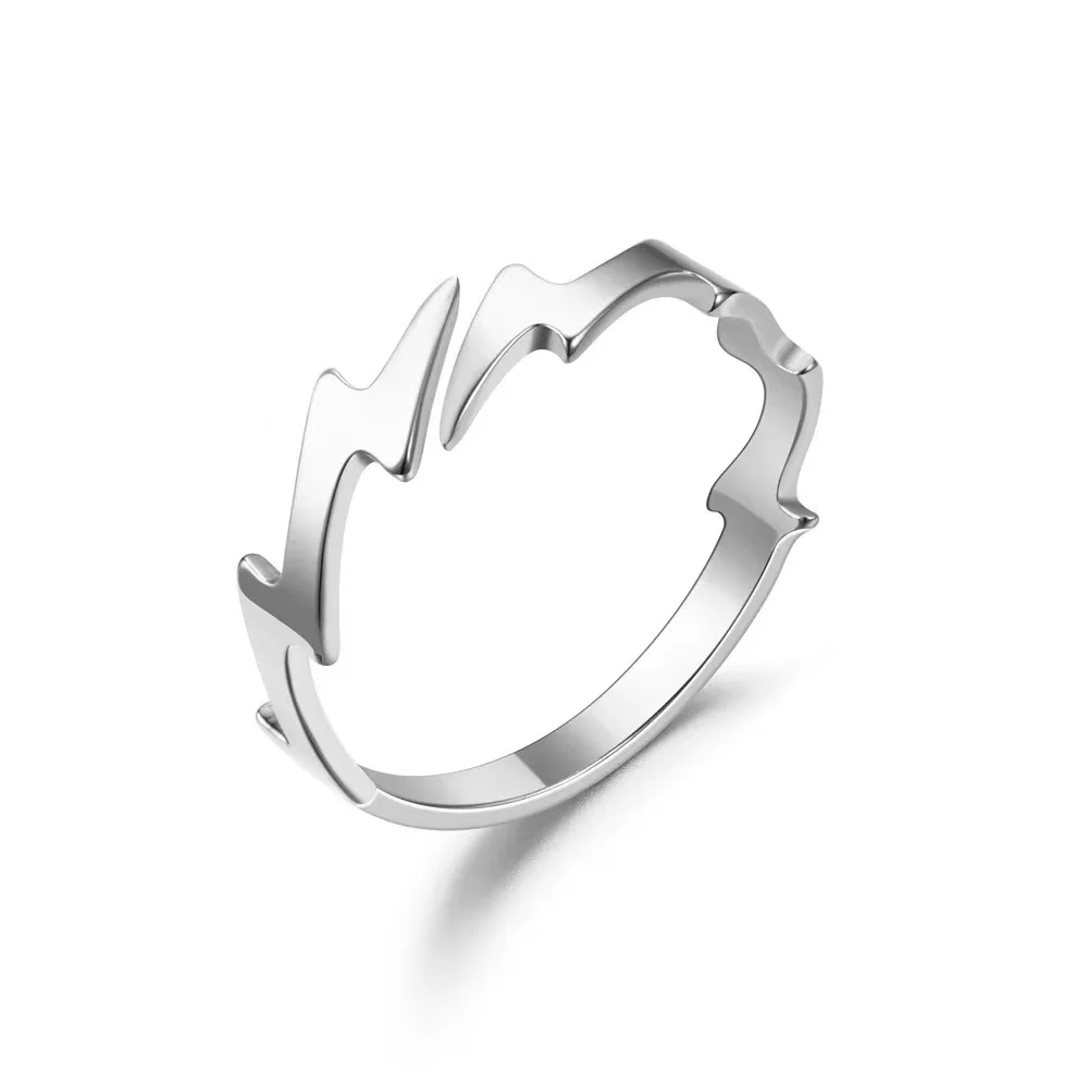 Titanium Steel Lightning Shaped Rings for Women Men Fashion Adjustable Finger