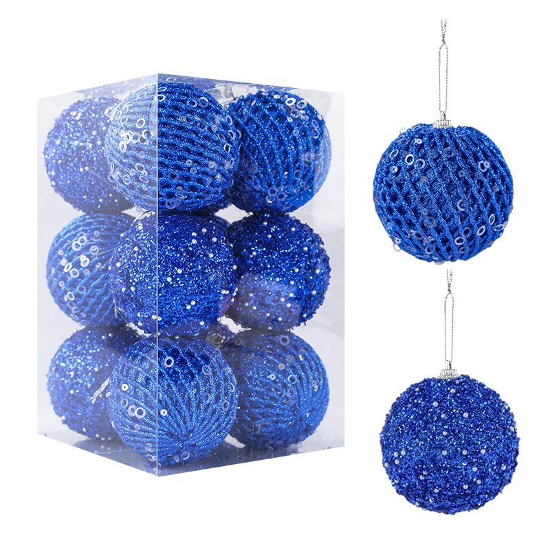 thumbnail image 1 of 12 bolas de Navidad de 8 cm para árbol de Navidad, adornos colgantes grandes con purpurina blanca y roja para el hogar, regalo de Año Nuevo 2025, 1 of 5