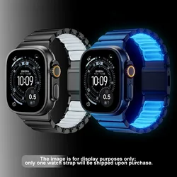 Luminous Titanium Metal Band with Silicone Magnetic Strap - (S10 11)46mm (Black Blue)