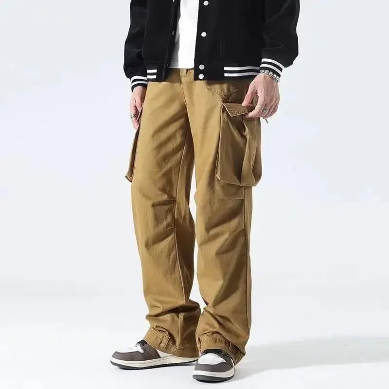 thumbnail image 1 of Pantalones para hombre, pantalones cargo grises para hombre, pantalones rectos apilados, estilo coreano, holgados, de gran tamaño, ropa técnica, los más baratos, estéticos Y2k, sueltos, 1 of 4
