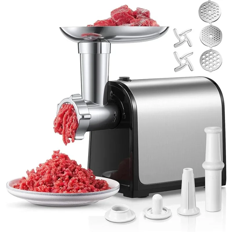 Meat Grinder Electric, Stainless Steel, HOUSNAT 3 in 1 Meat Grinder Heavy Duty with 2 Blades and 3 Plates